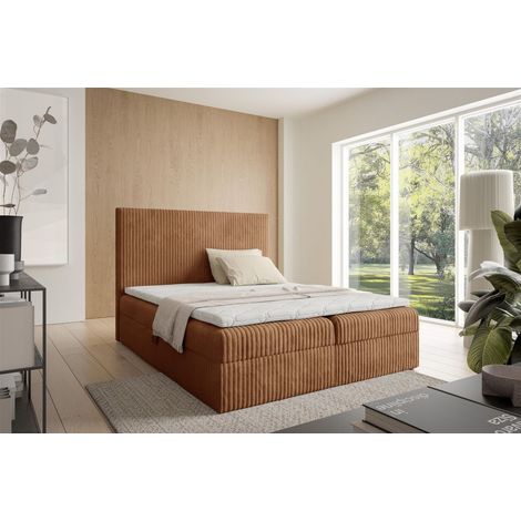 Boxspringbett Schlafzimmerbett ARNAU PREMIUM 120x200cm Stoff Tilia Rostbraun