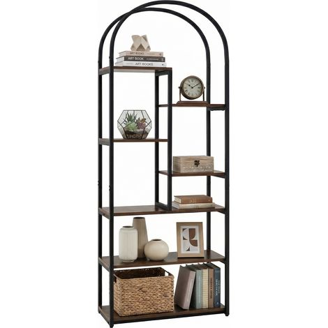 Bibliotheque Style Industriel Design Arqué, Étagère 7 Niveaux, Meuble Présentoir Géométrique avec Structure Métallique, 70 x 30 x 181,5 cm (1/5)