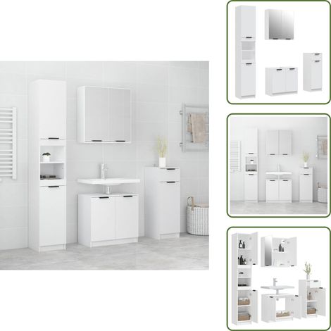 The Living Store Meubles de salle de bain 4 pcs Blanc Bois d'ingénierie - Armoire sur pied (1/5)