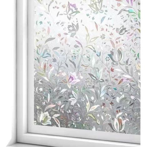 Window Film Electrostatic Film 45 cm × 200 cm Privacy Protection Anti-UV Decorative Window Film Anti Glare Opaque with Tulips Flowers Pattern (1/5)