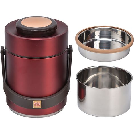Boîte à déjeuner Bento sous vide en acier inoxydable 304, pot alimentaire isolé Portable à 3 couches pour étudiants et employés de bureau, rouge