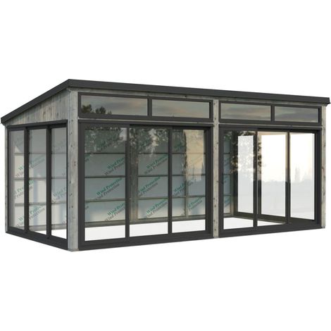 Abri de jardin en bois 16,2 m² – Structure en épicéa nordique certifié FSC – Portes coulissantes en aluminium – Vitrage simple en verre trempé – Palmako