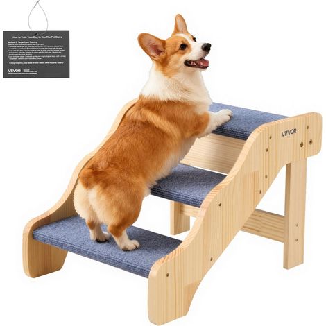 Accès facile escalier pour chien 3 marches en bois, surface antidérapante, stable jusqu’à 68 kg pour chat et chien (1/5)