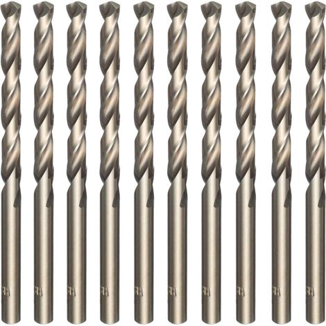 Juego de 10 brocas helicoidales M35 de acero de alta velocidad con baño de oro y cobalto para taladrar acero inoxidable, aceros duros, hierro fundido, cobre, aluminio, madera y plástico, 5 mm x 86 mm 