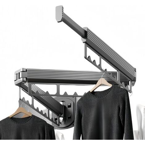 QORVA-Estante de secado de pared montado, perchero para ropa sucia, perchero para ropa sucia, perchero montado en la pared, estante colgante para cuarto de servicio (plegable/de alto rodamiento