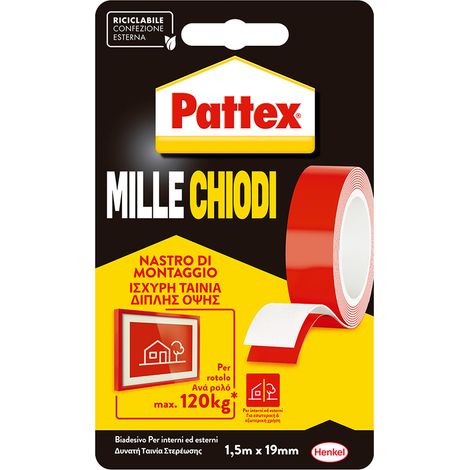 Nastro Biadesivo Pattex Millechiodi 12 Blister 19 X 1,5 Mt