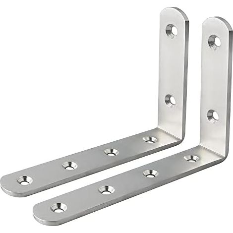 Wall Mount Shelf Brackets Metal Stamped Console Corner Bracket for Hanging Shelf, 150mm x 100mm, Brushed Stainless Steel Finish, 2 Pcs, EJ5217-2P