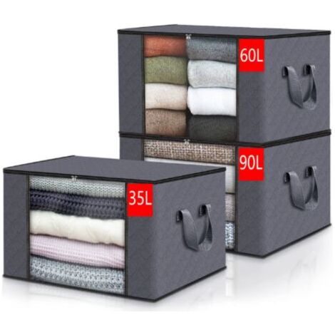 Kleideraufbewahrungsbeutel (3er-Set) Robuste Stoffbeutel, Aufbewahrungsboxen für unter das Bett, verstärkte Griffe