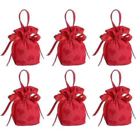 Lot de 6 sachets à cordon pour bonbons, bijoux, cadeaux de mariage, emballage de bonbons, petit sachet rouge amour (1/5)