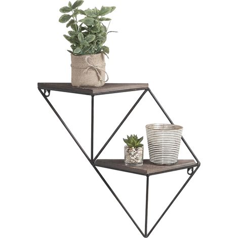 Mensola Cassola, 2 Ripiani, in Legno di Abete, Colore Struttura Nero, 33x13x30h cm Marrone Noce
