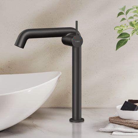 EMKE Robinet de Salle de Bain, 332 x 220 x 76 mm, Laiton, Cartouche Céramique, Mitigeur pour Lavabo, Noir Mat