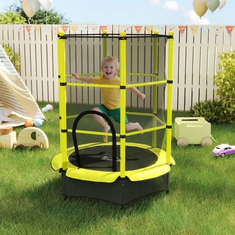 Trampoline pour enfants Ø140 cm pour les enfants de 3 à 10 ans avec filet de sécurité, charge maximale de 50 kg, pour une utilisation intérieure et extérieure, jaune