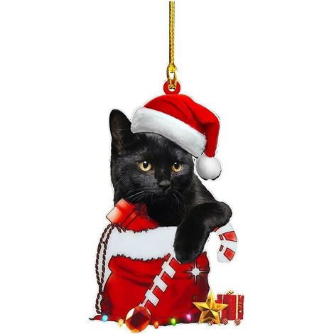 Gatto decorativo a cartone animato - Ornamenti natalizi a forma di gatto - Ciondolo in acrilico per auto a tema natalizio - Ornamenti - Ciondolo per albero di Natale (1/2)