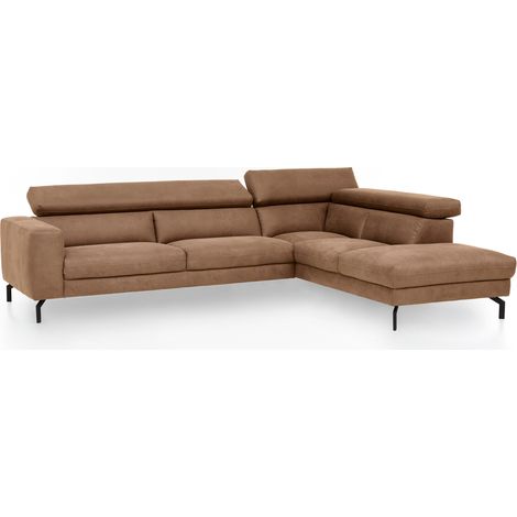 Ecksofa mit verstellbaren Kopfteilen, Vintageoptik zimt, 2,5-Sitzer mit Récamiere links, CASSINO-155 (1/5)