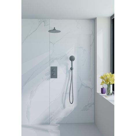 FugaFlow Eccelente Acces Ensemble de douche de tête encastré - thermostatique - bras mural - douche de tête 30cm - douchette ronde - flexible de (1/5)
