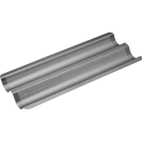 MasterClass Crusty Bake Bandeja perforada para hornear baguettes sin PTFE, PFOA ni BPA, resistente acero al carbono de 1 mm de grosor, 39 x 16,5 cm