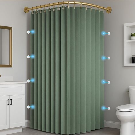 Rideau de Douche Anti Moisissure en Tissu Imperméable Lavable avec Crochets, Rideau de Douche d'angle Pliable Aimantée pour Salle de Bain, 230 g/m², Vert, 150x200cm (1/2)