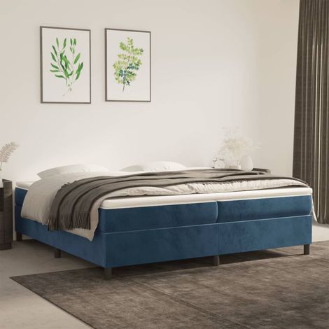 Lit Adulte - Lit Adulte - Lit à sommier tapissier avec matelas- Lit double - Meuble de Chambre à Coucher- Lit double - Meuble de Chambre à Coucher Bleu foncé 200x200cm Velours CNIS2329345 (1/5)