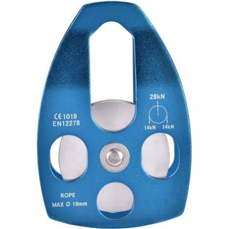 Zip Line Pulley, 28KN Aluminum Alloy Pulley Block Heavy Duty Single Rope Pulley Block for 16mm Rope Climbing(Blue)