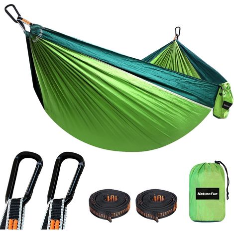 Hamac Ultra-léger de Voyage Camping 300 kg Capacité de Charge,(275 x 140 cm) Nylon à Parachute 2 x Mousquetons de qualités, 2 x Sangles de Nylon pour Jardin d'interieur/extérieur (1/5)