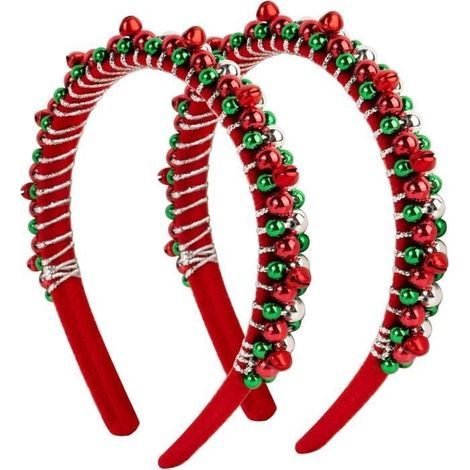 2er-Set Weihnachtshaarbänder mit Glöckchen, roten, grünen und silbernen Perlen, Haarschmuck, Weihnachtsgeschenke (1/4)