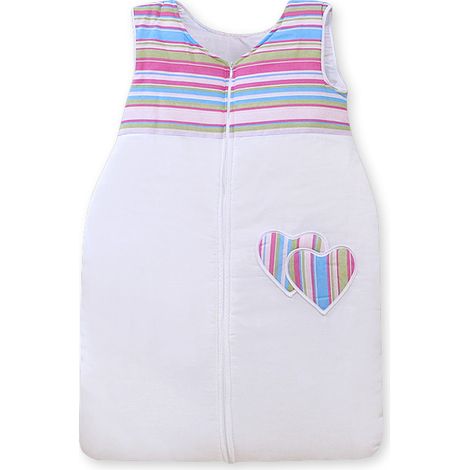 Saco de dormir de algodón para niños de 6 a 12 meses, TOG 2.5, aislante para todo el año, con estampado de corazones y rayas moradas. (1/4)