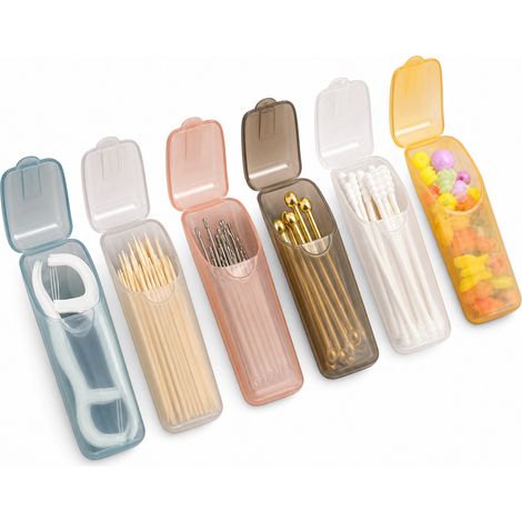 Lot de 6 boîtes de rangement miniatures transparentes 3,3 x 1,0 pouces, petite boîte à médicaments en PP, porte-cure-dents, étui pour boules Quies, organisateur de voyage (couleurs assorties) (1/5)