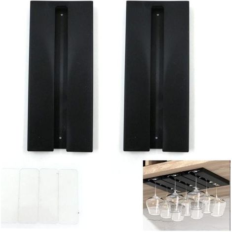 Porte Verres à Vin Suspendre, Aucun perçage requis, Grande capacité, Porte-Verres à Pied Suspendu Support, pour Bar Cuisine, 25.3X11 X2cm,Noir (1/5)