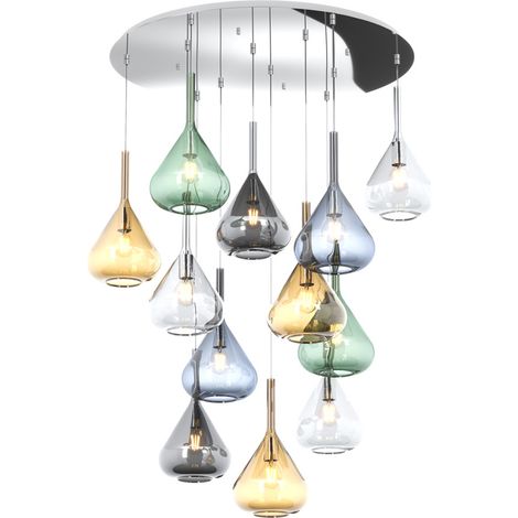 SOSPENSIONE CROMO 12 LUCI TONDA VETRI 3X TR + 3X AM + 2X FU + 2X VE + 2X BL 1177CR-S12 T-MC (1/3)