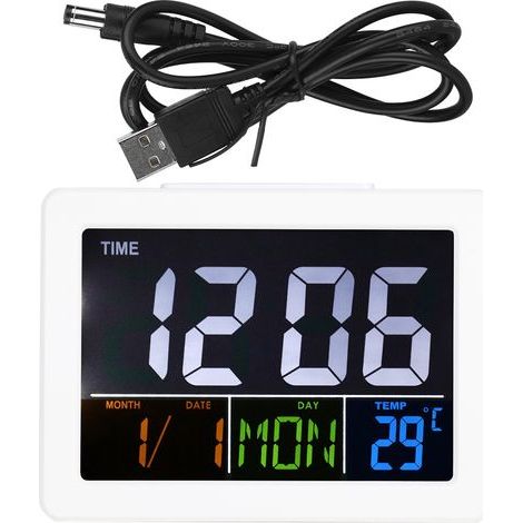 Reloj despertador digital LCD para estudiantes, pantalla grande, muestra la temperatura y la hora (1/5)