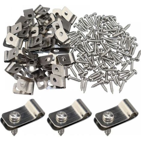 Clip di fissaggio per recinzioni, clip di fissaggio per rete metallica, clip in acciaio inox con viti, morsetti per recinzioni in legno, vinile o metallo (200 pezzi) (1/4)