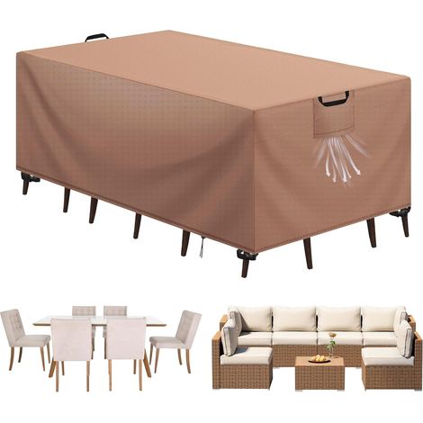 Housse Salon de Jardin Bâche Table de Jardin Tissu Oxford 420D Couverture de Protection Meubles Exterieur Imperméable, Coupe-Vent, Anti-UV Housse de Meubles en rotin, Kaki, 150x90x75 cm (1/5)