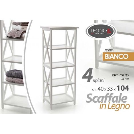 Scaffale legno bianco bagno cucina salvaspazio cm 40 x 33 x 104 h