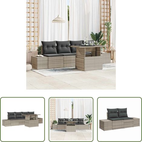 Poly-Rattan - Sofa Set mit Kissen 5 pcs Hellgrau Poly-Rattan (1/5)