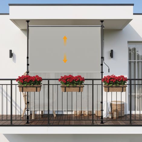HOMEDEMO Senkrechtmarkise Außen, Vertikalmarkise ohne Bohren, Balkonrollo mit Einstellbare Handkurbel, Sichtschutz Sonnenschutz Windschutz, Garten, 150x(220-310) cm, Stoffbreite 135.5 cm, Grau