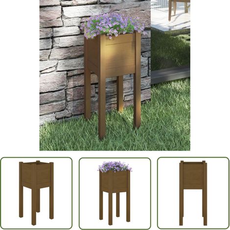 The Living Store Jardinière d'extérieur Marron miel 31x31x70 cm Bois de pin - Jardiniered Exterieure - Pot De Fleurs En Bois - Bac À Fleurs - Plante - Décoration Jardin (1/5)