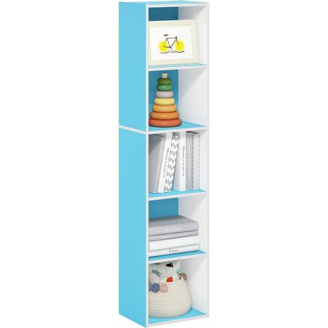 Étagère ouverte à 5 niveaux, Blanc/Bleu clair, 5-Tier Cube (1/5)