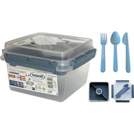 Portapranzo, contenitore per la colazione, posate 2,25L tontarelli blu qualità (1/5)