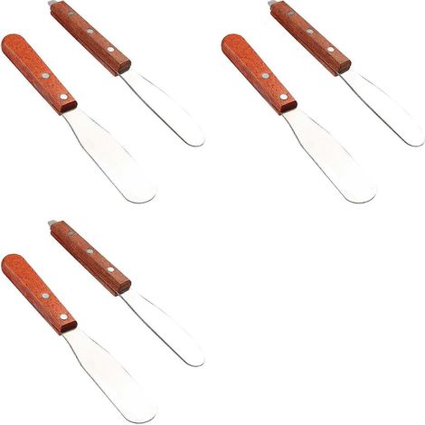 Spatule de laboratoire dentaire 6X de 20 cm (8 pouces) en acier inoxydable avec manche en bois, idéale pour aligner et mélanger la cire à plâtre. (1/5)