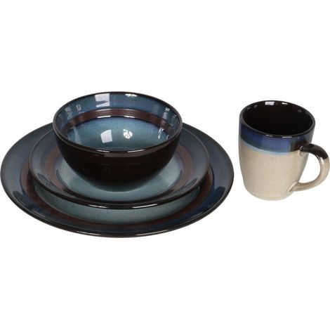 Servizio da tavola in ceramica marrone, crema e blu (1/4)