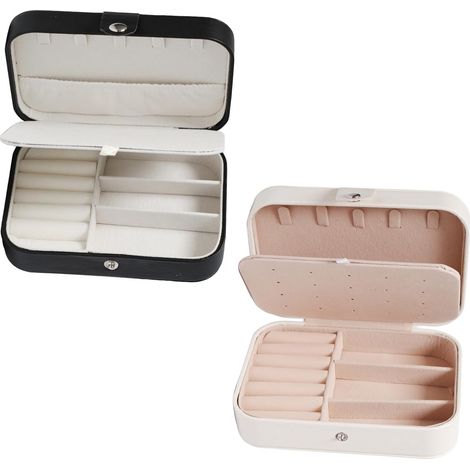 Joyero de viaje de 2 piezas, caja de almacenamiento de joyas para mujer, organizador de joyas, pequeño joyero portátil para pendientes, anillos y collares.