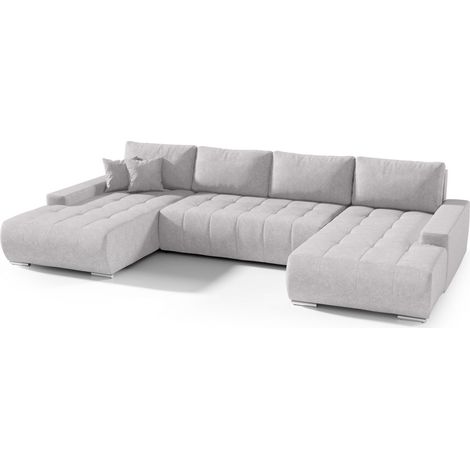 Wohnlandschaft Sofa mit Schlaffunktion VOGAR Stoff Aston Silbergrau (1/4)