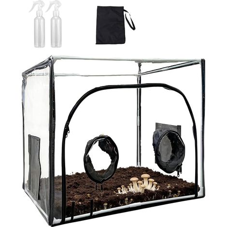 Still Air Box,Kit de Culture de Champignons, Tente de Culture Complète avec Couvercle, Support, Vaporisateur & Thermomètre, pour Mycologie et Plantes (80x50x50 cm) (1/5)
