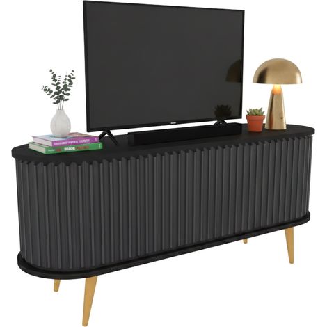 Dmora - Mobile porta TV Aludra, Credenza da soggiorno, Armadio basso per TV, Base parete attrezzata, 140x43h64 cm, Nero e Antracite, con imballo rinforzato, con imballo rinforzato