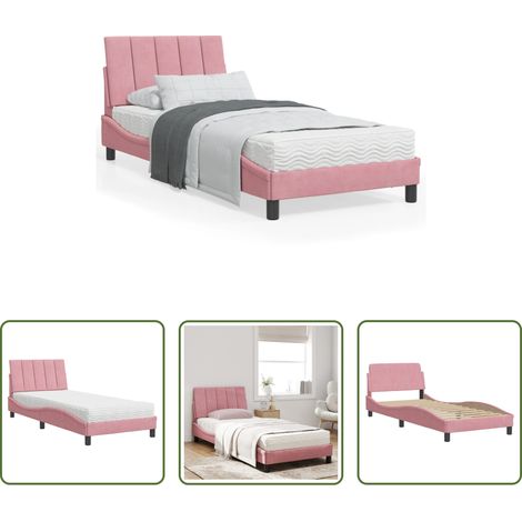 vidaXL Matratze mit Schaumstoff -  Bett mit Matratze "Hanko" Rosa 90x190 cm Samt (1/5)
