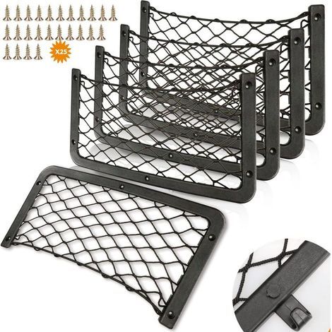 5-Piece Campervan Storage Net, 36 x 18 cm Car Trunk Organizer, Multifunctional Accessory Bag Pocket Storage (with hooks and screws) (1/5)