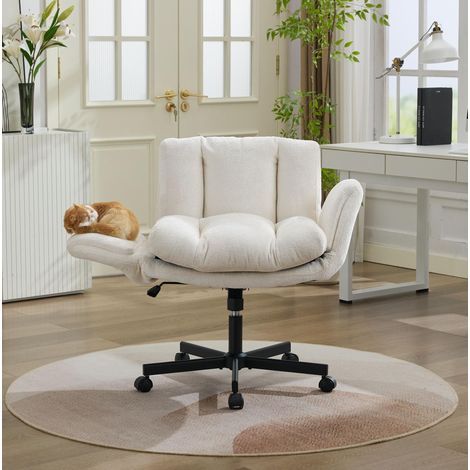 Fauteuil chaise bureau pivotant chenille beige OKMYHOME (1/5)