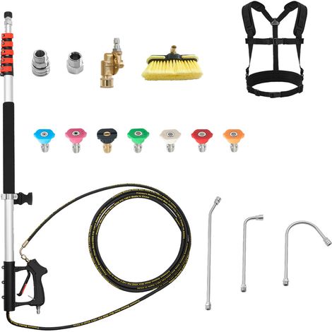 Mophorn Lance télescopique pour nettoyeur haute pression 7,62 m, baguette de pulvérisation extensible à 6 sections pour le nettoyage en hauteur des gouttières, avec rallonges, tête de brosse, 275 bar (1/5)