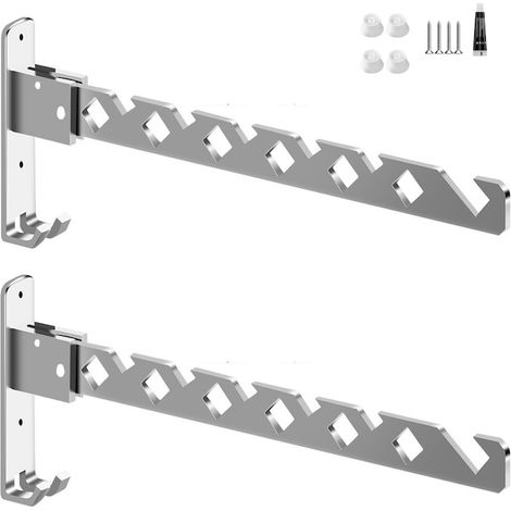 2er-Set faltbare Kleiderbügelhalter von Axroad Mall, mit 6 Haken, 180° drehbar, rostbeständig, wasserdicht, 2 Montagemöglichkeiten (Nageln und Kleben), Wandmontage, ideal für Zuhause und Büro, Alumini (1/5)