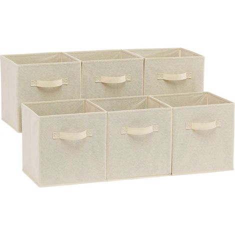 Cubes de rangement pliables en tissu avec poignées, beige - Lot de 2 (1/5)